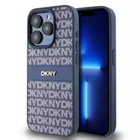 DKNY Leather Mono Stripe  AND  Metal Logo Case for iPhone 15 Pro - blue