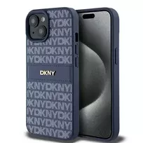 DKNY Leather Mono Stripe  AND  Metal Logo Case for iPhone 15, 14, 13 - blue