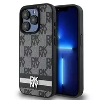 DKNY Leather Checkered Mono Pattern  AND  Printed Stripes Case for iPhone 15 Pro Max - Black