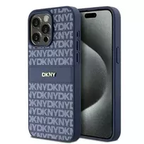 DKNY Leather Mono Stripe  AND  Metal Logo Case for iPhone 15 Pro Max - blue