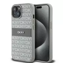 DKNY Leather Mono Stripe  AND  Metal Logo case for iPhone 15 Plus | 14 Plus - beige