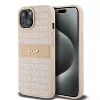 DKNY Leather Mono Stripe  AND  Metal Logo Case for iPhone 15, 14, 13 - pink