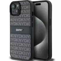 DKNY Leather Mono Stripe  AND  Metal Logo Case for iPhone 15, 14, and 13 - Black