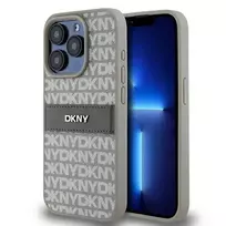 DKNY Leather Mono Stripe  AND  Metal Logo Case for iPhone 15 Pro Max - beige