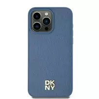 DKNY Leather Pattern Metal Logo MagSafe Case for iPhone 15, 14, 13 - Blue