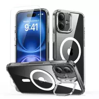 ESR Classic Hybrid Kickstand Halolock MagSafe Case Set + Tempered Glass Screen Protector for iPhone 16 - Clear