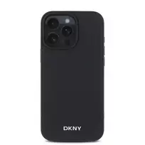 DKNY PU Leather Silver Metal Logo Magsafe Case for iPhone 16 Pro Max, Black