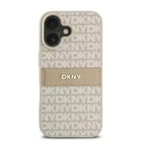 DKNY PU Leather Repeat Pattern Tonal Stripe Case for iPhone 16 Plus in Pink