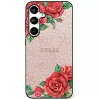 GUESS Case Leather 4G Flowers Print Metal Classic Logo MagSafe Samsung Galaxy S25 Ultra pink