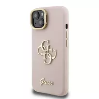 GUESS PU Grained 4G Logo Stand Camera Frame Phone Case for iPhone 15, Pink