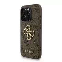 GUESS PU 4G Metal Logo Strap Case for iPhone 15 Pro Max, Brown