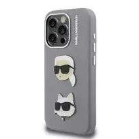 Karl Lagerfeld Grained PU K AND CH Heads phone case for iPhone 15 Pro Max, Gray