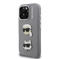 Karl Lagerfeld Grained PU K AND CH Heads phone case for iPhone 16 Pro, Gray