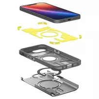 Spigen Tough Armor phone case for iPhone 16e, clear gray with MagSafe