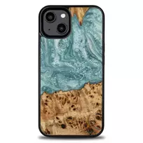 Bewood Wood and resin case for iPhone 15 Plus. Unique Uranus – blue and white