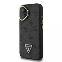 GUESS PU 4G Rhinestone Triangle Logo Stand Camera Frame MagSafe Case for iPhone 16 Black