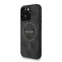 GUESS PU Leather 4G Colored Ring Strap MagSafe Case for iPhone 15 Pro, Black