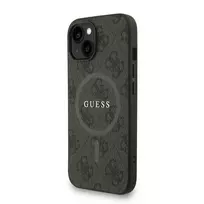 GUESS PU Leather 4G Colored Ring Strap MagSafe Case for iPhone 14, Black