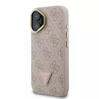 GUESS PU 4G Rhinestone Triangle Logo Stand Camera Frame MagSafe Case for iPhone 16 Pink