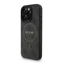 GUESS PU Leather 4G Colored Ring Strap MagSafe Case for iPhone 16 Pro, Black