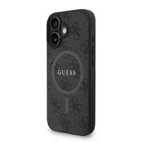GUESS PU Leather 4G Colored Ring Strap MagSafe Case for iPhone 16 in Black