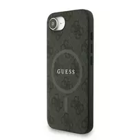 GUESS PU Leather 4G Colored Ring Strap MagSafe Case for iPhone 16e in Black