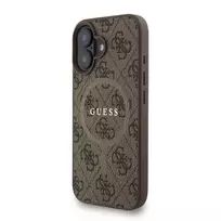 GUESS PU Leather 4G Colored Ring Strap MagSafe Case for iPhone 16 in Brown