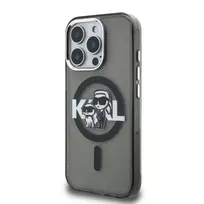 Karl Lagerfeld IML Glitter Karl and Choupette Sketch MagSafe Case for iPhone 15 Pro, Black