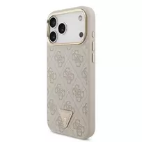 GUESS PU Leather 4G Triangle Logo phone case with MagSafe support for iPhone 17 Pro Max in pink
