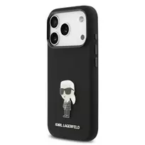 Karl Lagerfeld Liquid Silicone Metal Ikonik Case for iPhone 17 Pro, Black
