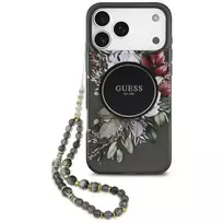 GUESS IML Flowers Pearl Strap MagSafe case for iPhone 17 Pro Max, black