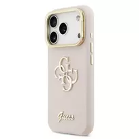 GUESS PU Grained 4G Logo Stand Camera Frame Case for iPhone 17 Pro in Pink