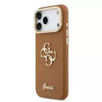 GUESS PU Grained 4G Logo Stand Camera Frame Case for iPhone 17 Pro Max in Brown