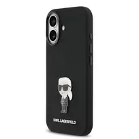 Karl Lagerfeld Liquid Silicone Metal Ikonik Case for iPhone 17, Black