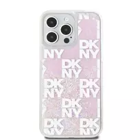 DKNY Liquid Glitter Checkered Pattern Case for iPhone 15 Pro Max in Pink