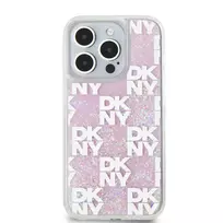 DKNY Liquid Glitter Checkered Pattern Case for iPhone 15 Pro in Pink