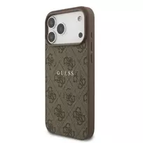 GUESS PU Leather 4G Colored Ring MagSafe Case for iPhone 17 Pro Max in Brown