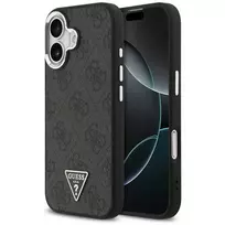 GUESS 4G PU Leather Case with Triangle Logo and Silver Metal Camera Frame, MagSafe compatible phone case for iPhone 17, black