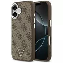GUESS 4G PU Leather Triangle Logo phone case with Silver Metal Camera Frame and MagSafe support for iPhone 17, brown