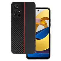 TEL PROTECT CARBON Case for Xiaomi Redmi Note 11 5G/Note 11S 5G/Poco M4 Pro 5G - Black with red stripe