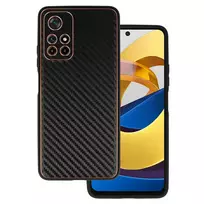 TEL PROTECT Leather Carbon Case for Xiaomi Redmi Note 11 5G/Note 11S 5G/Poco M4 Pro 5G, Black
