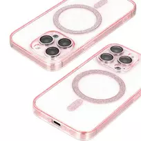 Toptel Glitter phone case with MagSafe support for iPhone 16e, pink transparent