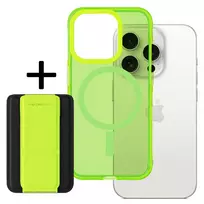 Amazing Thing Titan Pro Neon Mag wallet-style phone case with stand and MagSafe support for iPhone 15 Pro Max, green