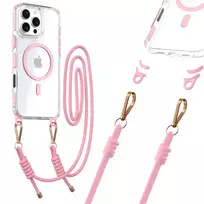 TEL PROTECT Strap Clear phone case for iPhone 15 Pro pink