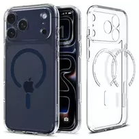 Spigen Ultra Hybrid Mag phone case with MagSafe support for iPhone 17 Pro in transparent blue