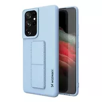 Wozinsky Kickstand Case, Silicone Case with Stand for Samsung Galaxy S21 Ultra 5G, Light Blue
