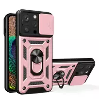 Hurtel Hybrid Armor Camshield phone case with stand for iPhone 15 Pro Max pink (with camera lens protection)