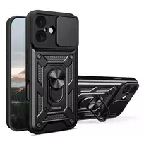 Hurtel Hybrid Armor Camshield phone case with stand for iPhone 17, black (with camera lens protection)
