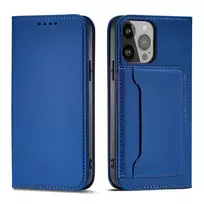 Hurtel Magnet card-type phone case with stand for iPhone 14 Plus, blue