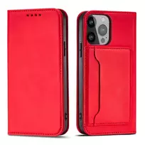 Hurtel Magnet Card Case book type phone case with stand for iPhone 14 Plus red
